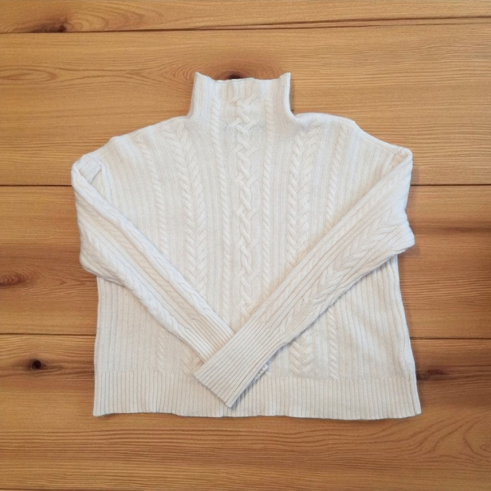 Ralph Lauren Black Label Cream Mockneck Cable Knit Cashmere Sweater Size SP